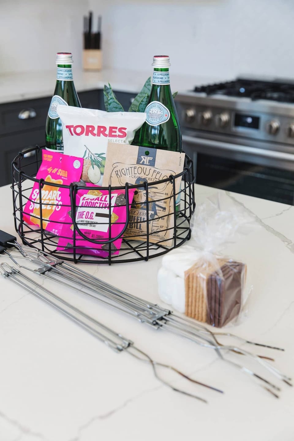 Our welcome baskets feature a  rotating selection of goodies for our guests!