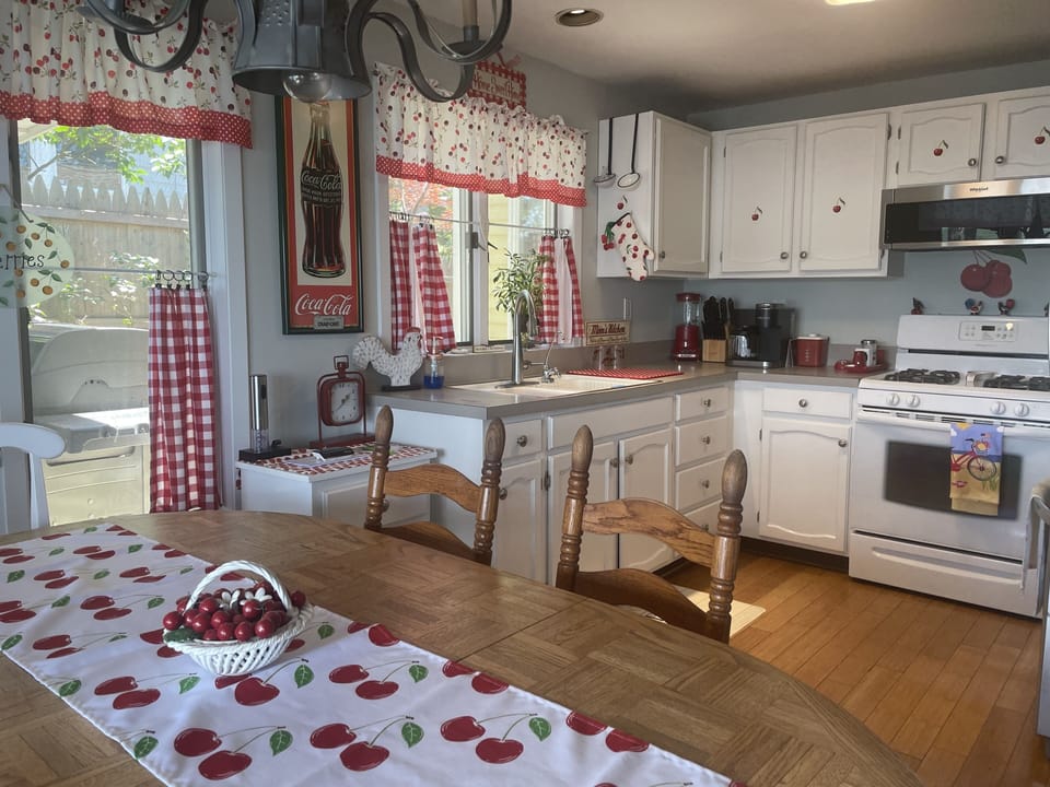 Red and white check and cherries are the theme throughout