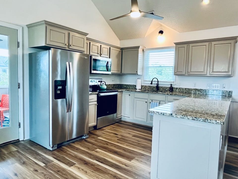 Fully stocked kitchen with new appliances and all the conveniences of home.