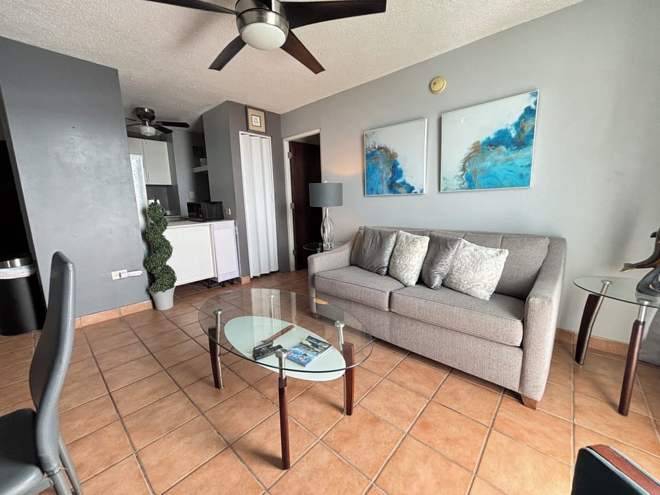 Living area with ceiling fan