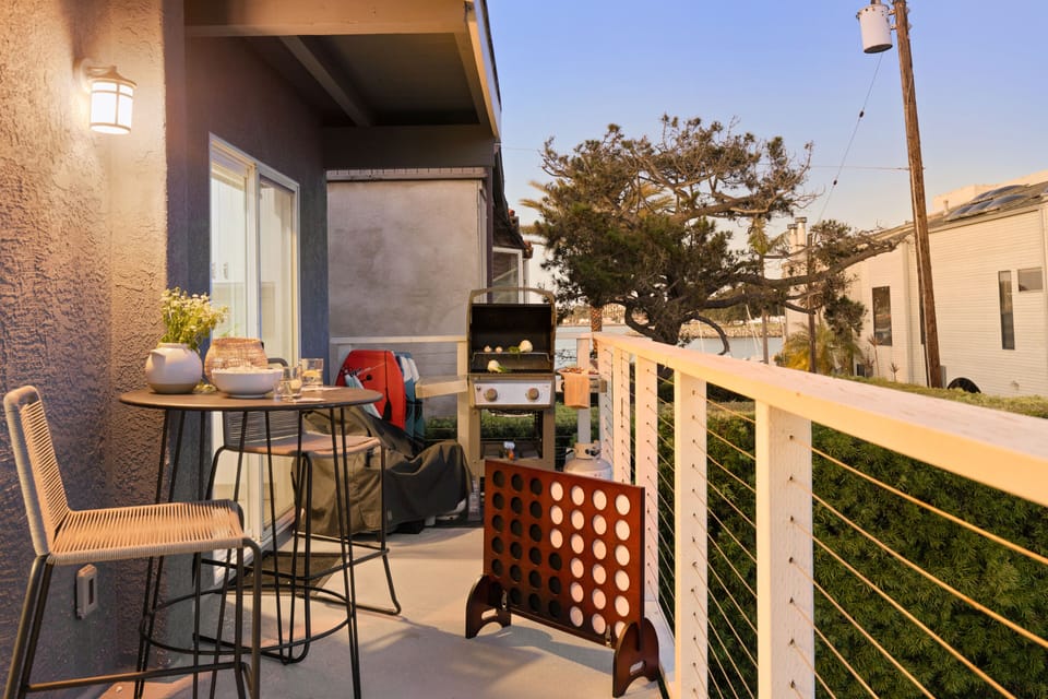 Balcony overlooking the outdoor area below.