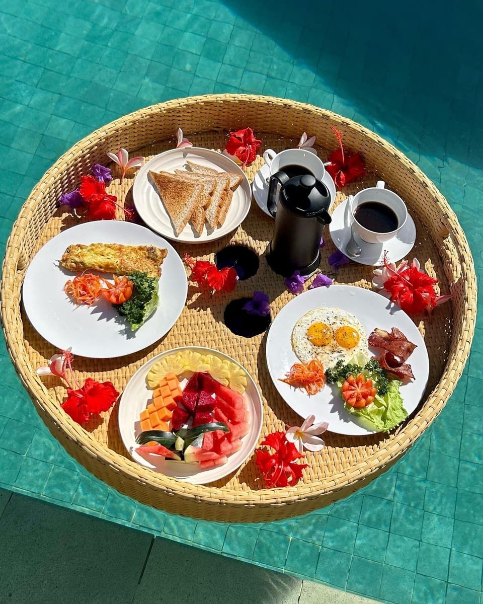 Our beautiful floating breakfast trays for two people
