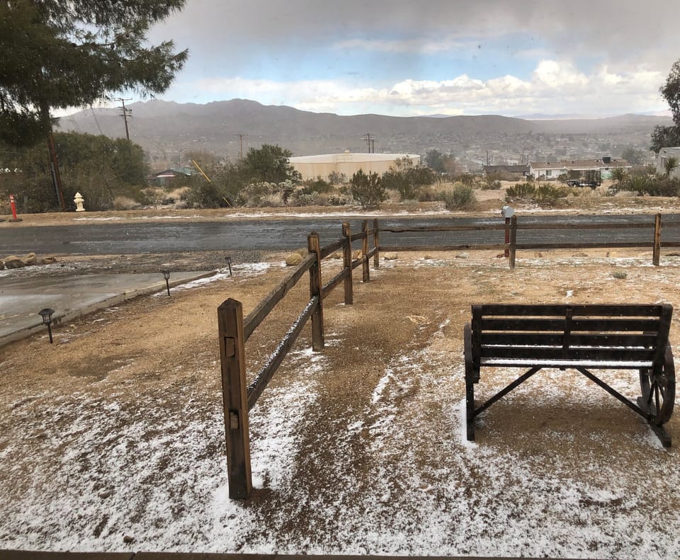 View from the front to the north Joshua Tree Mountains - On a snowy day