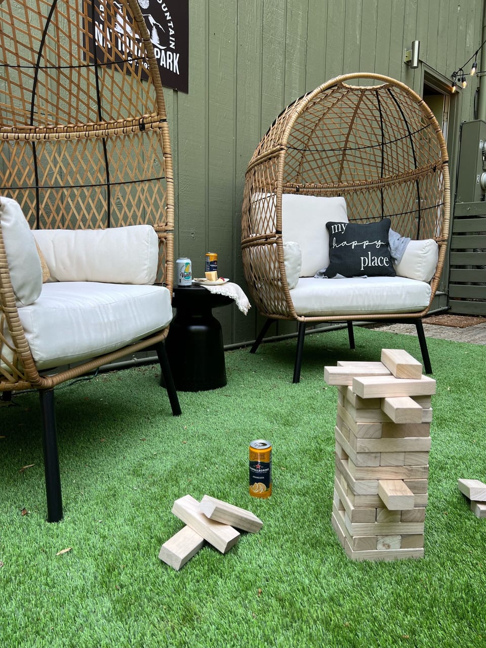 private outdoor patio with plenty of outdoor games.