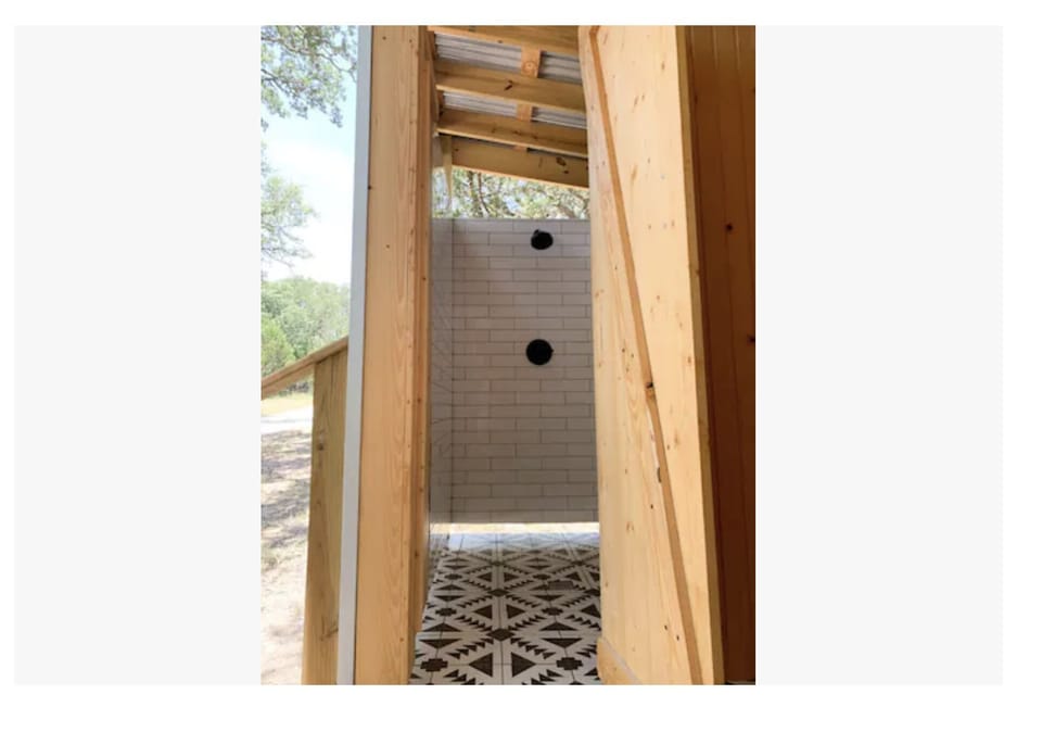 Shower is private but open to the elements. Guests love it.
