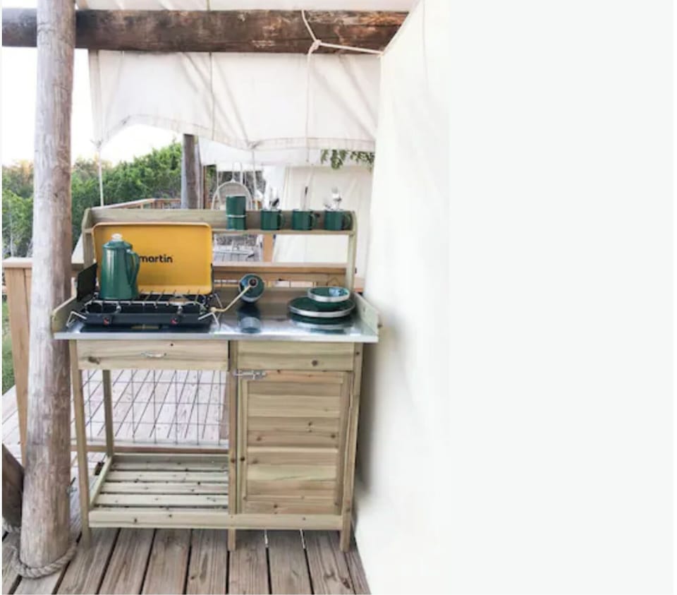 A well-stocked kitchenette. Some amazing meals have been cooked here!