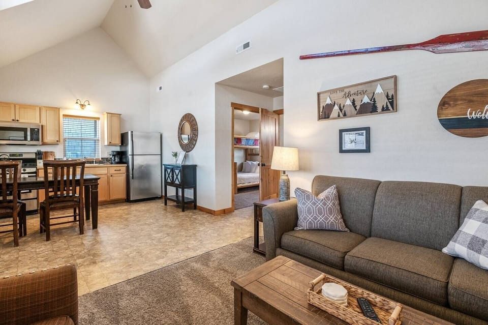 Roomy living, kitchen, hallway area.