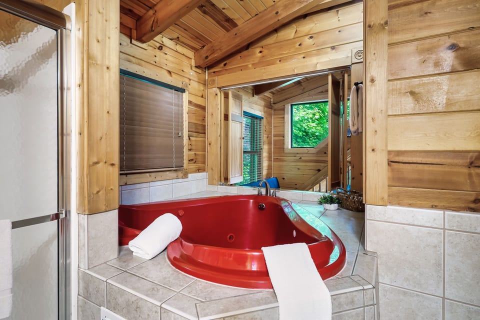 Enjoy the Jacuzzi tub in the upstairs bathroom