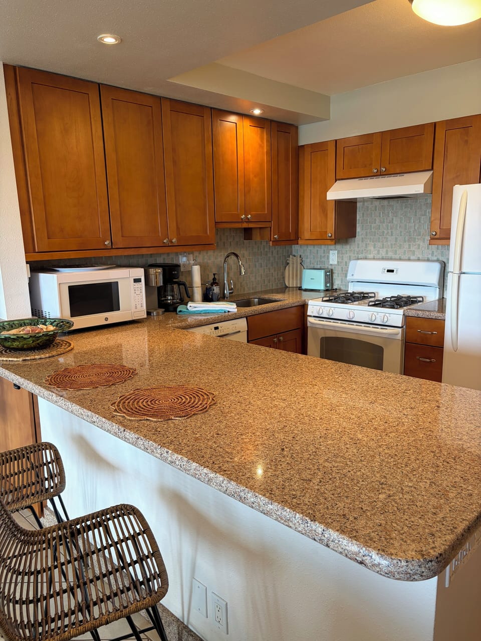 Gas Range and Refrigerator, toaster, barstools for 2 