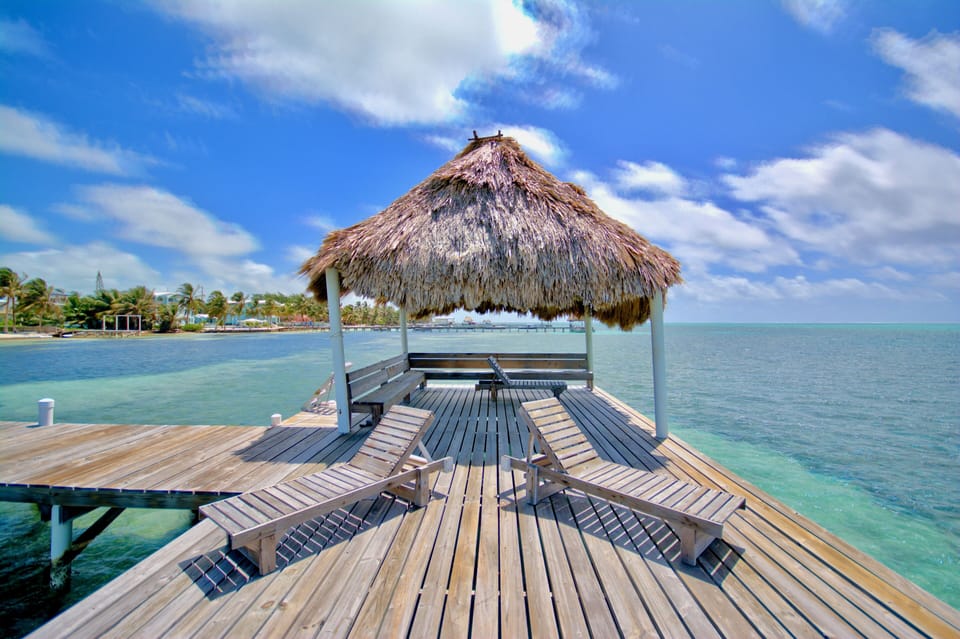 Pier with palapa & lounging; tour operators will pick you up/drop you off here