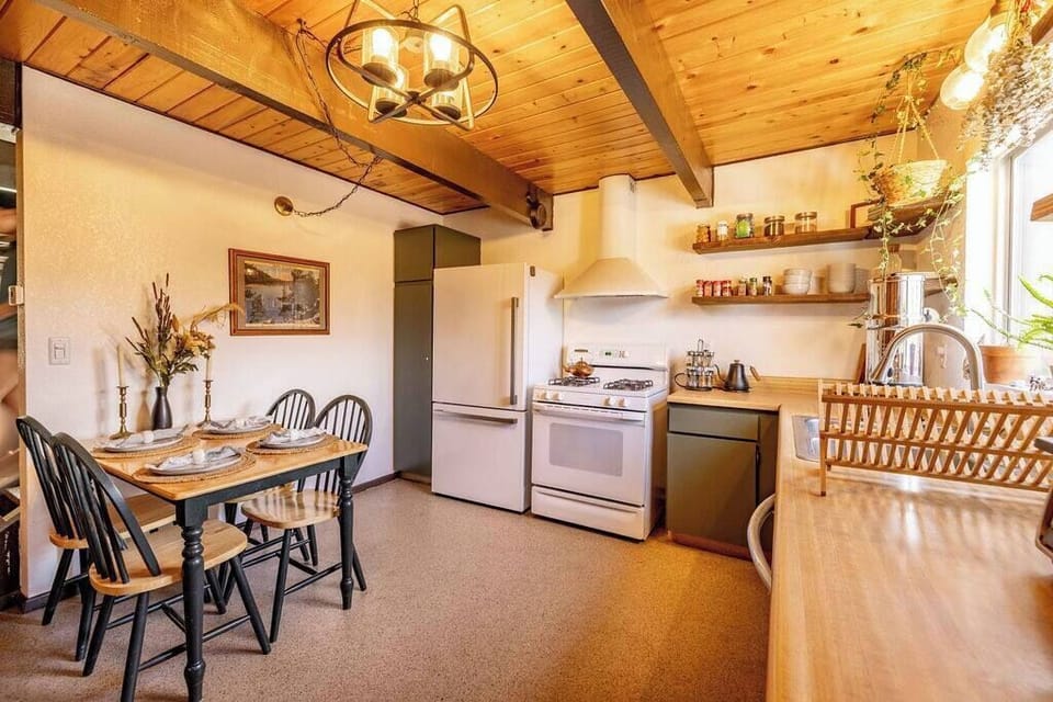 Dining table and kitchen