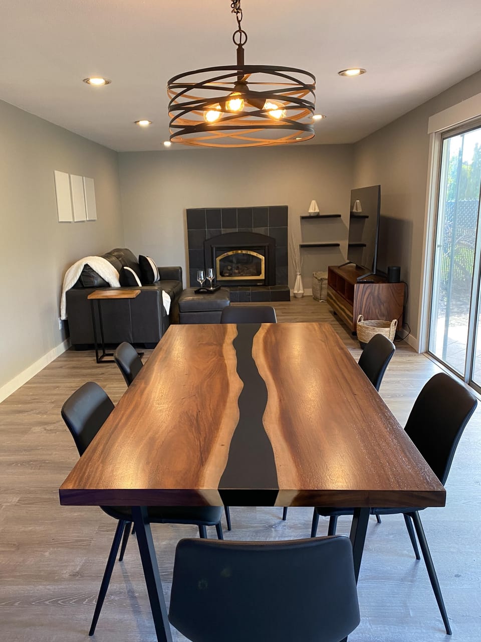 Dining area leads into living room