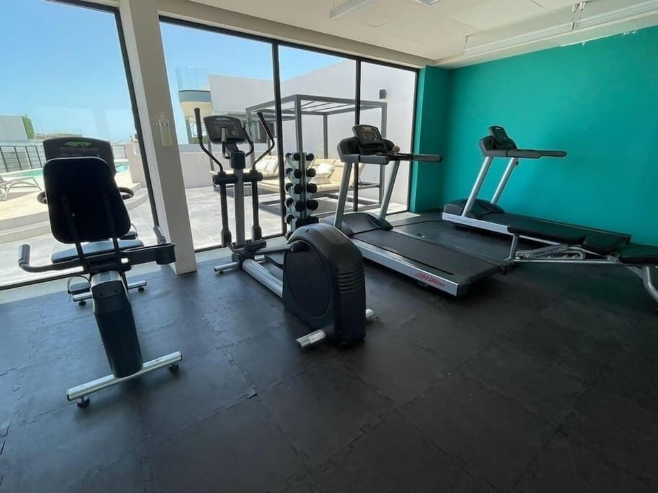 Shared gym with ocean view