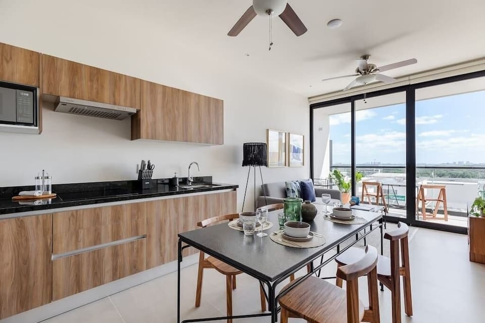 Dining room and kitchen. Living room. 