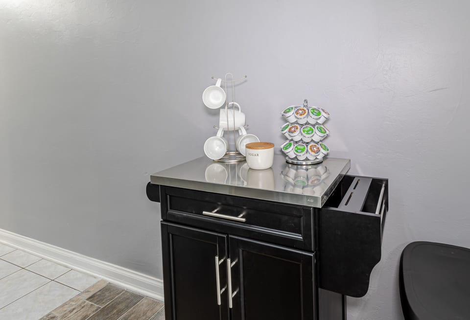 Coffee station with complimentary sugar and creamer 