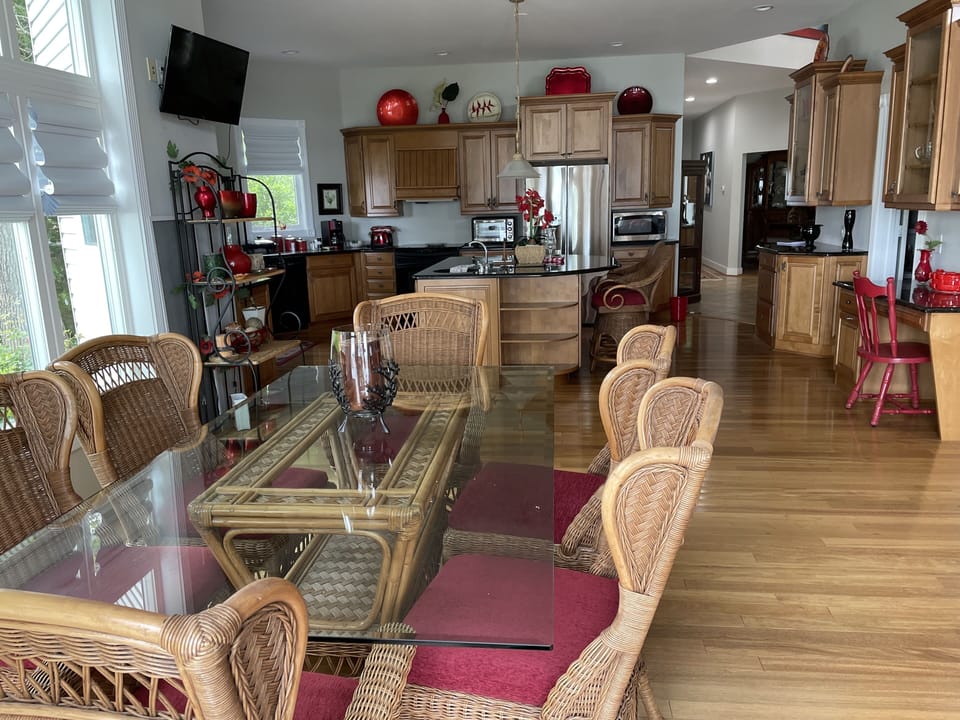 In kitchen dining with side couch.