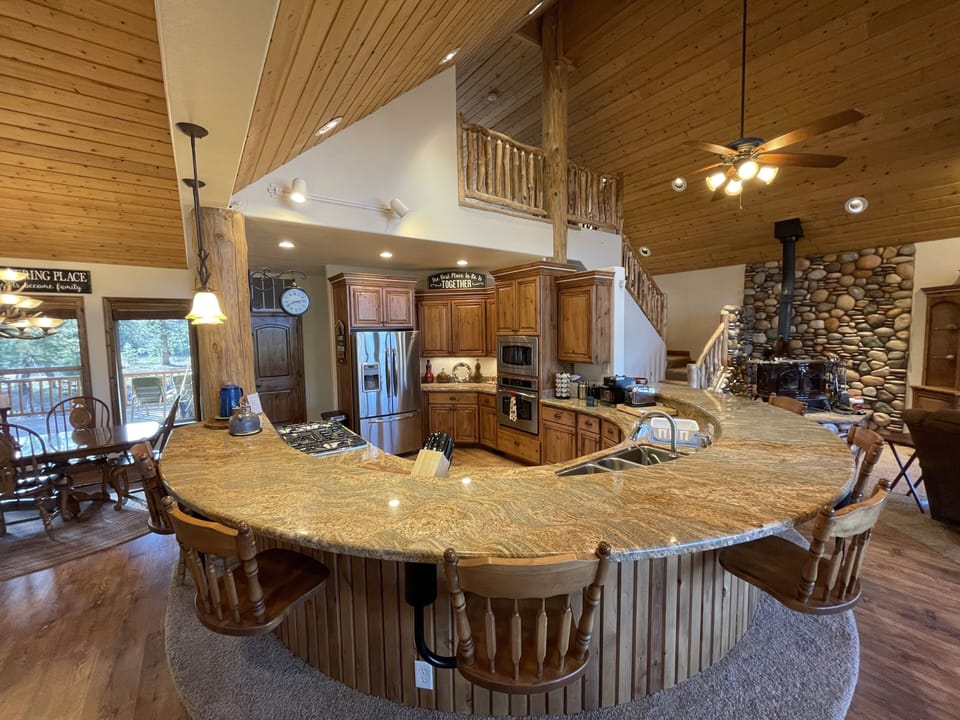 Circular counter with diner style built in seating