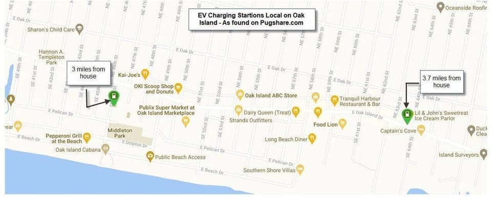 Traveling with electric cars, there are two charging stations on island. 