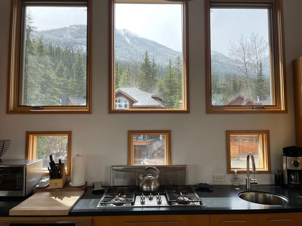 Take in the Mountain Views as you cook on the new gas range with retractable vent hood