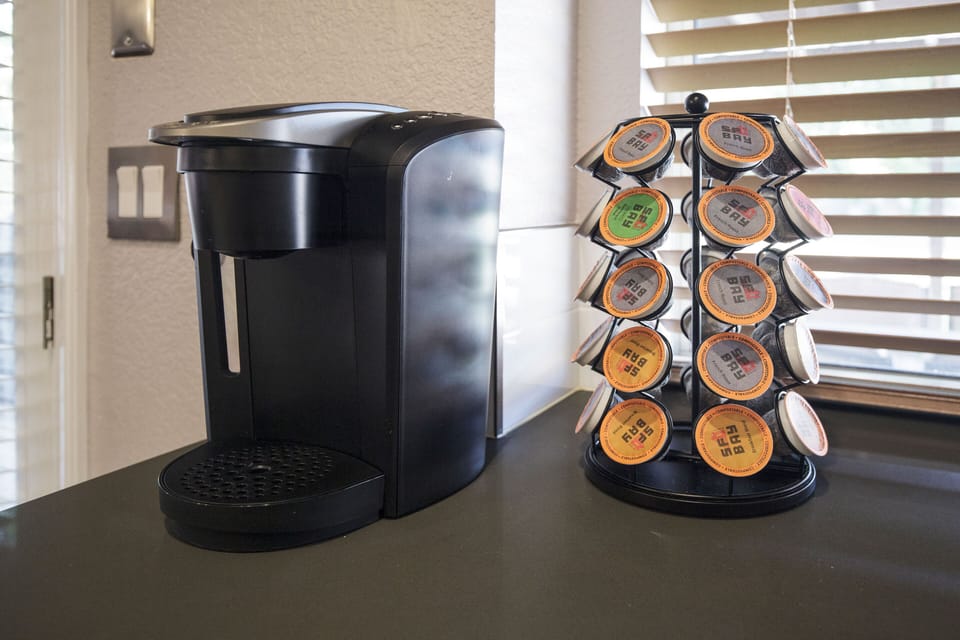 Keurig is available with an assortment of complimentary coffee pods