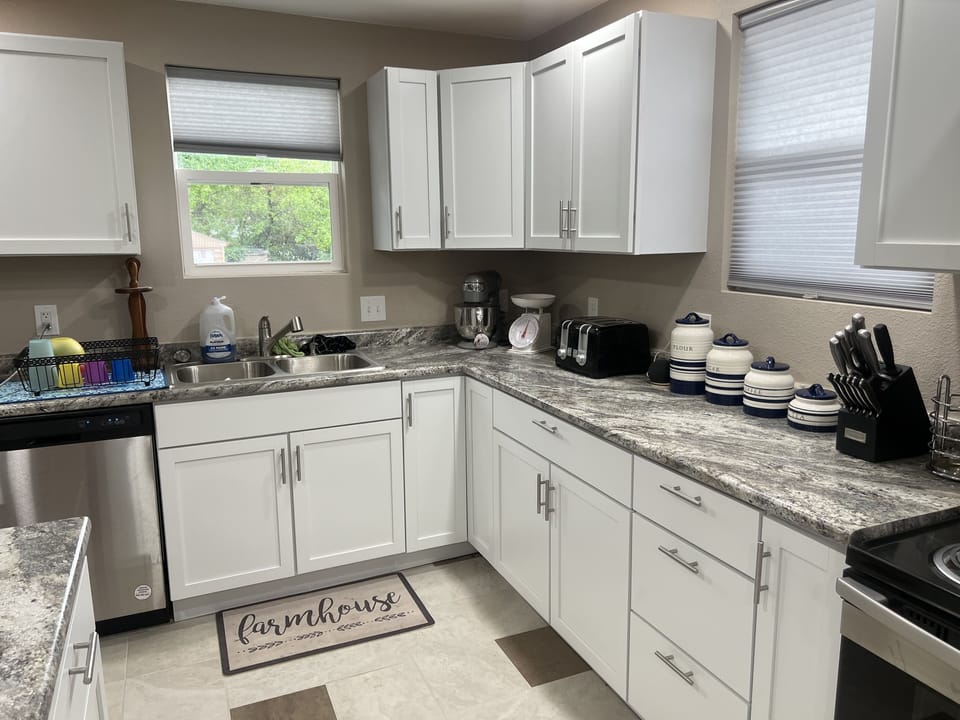 Huge kitchen with tons of counter space! Almost any appliance you would need. 