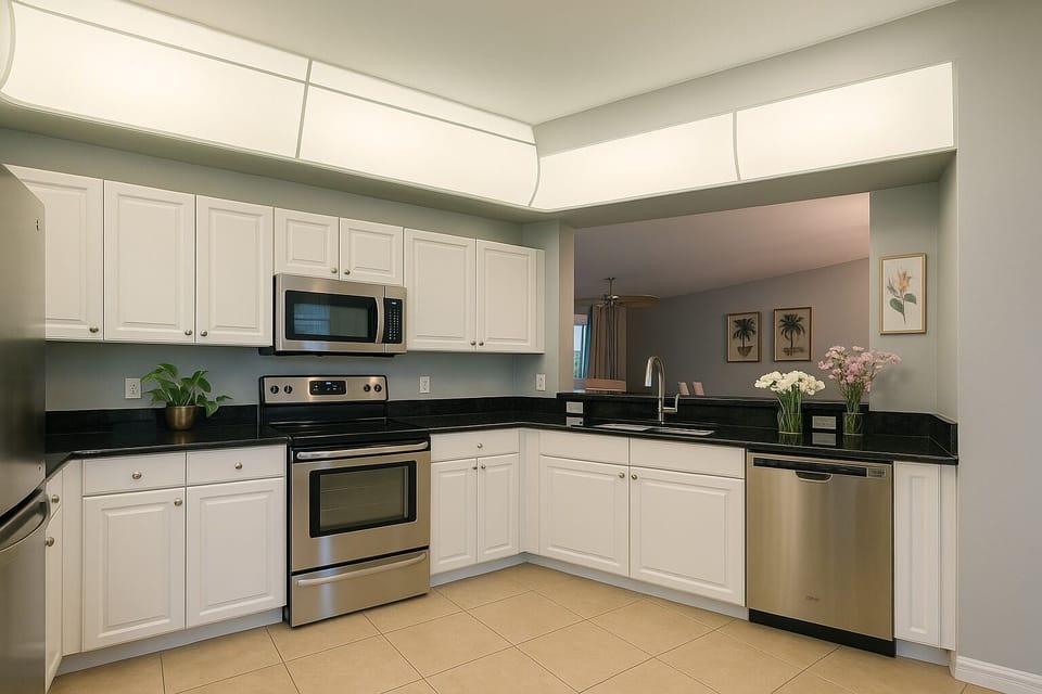 Fully stocked kitchen w/ stainless steel appliances