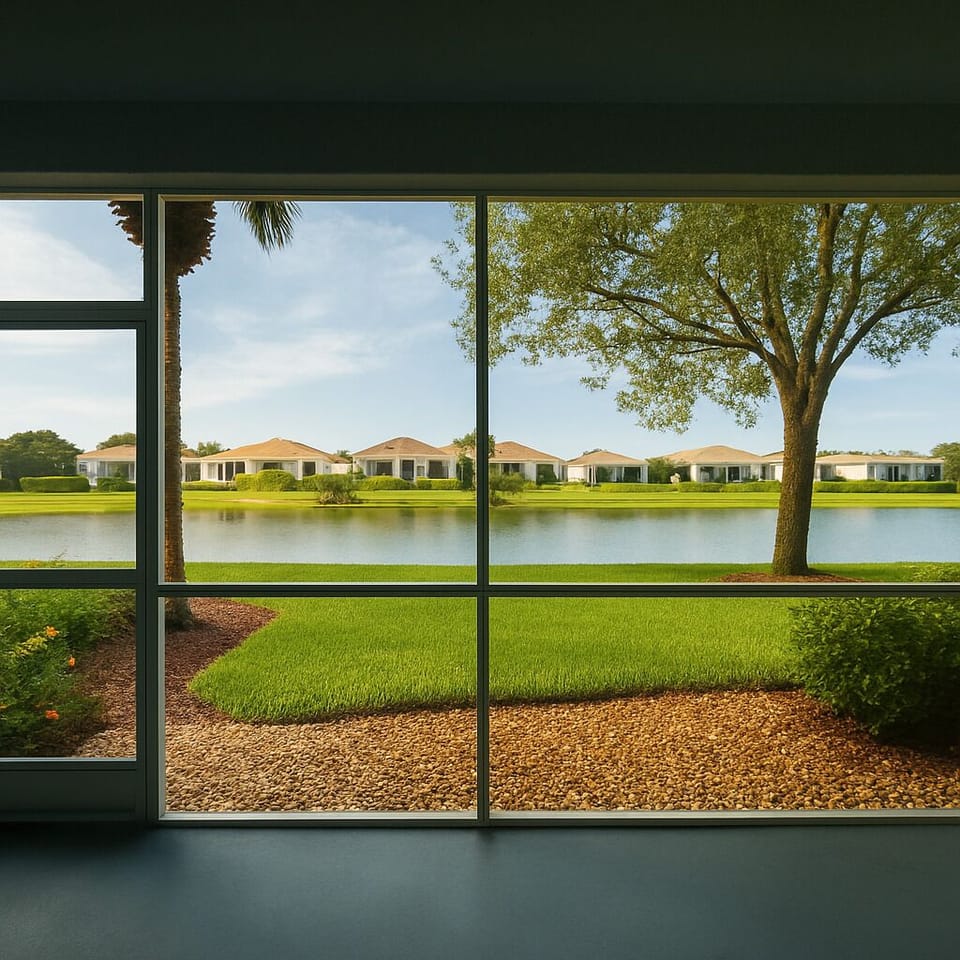 Serene lake view from screened lanai