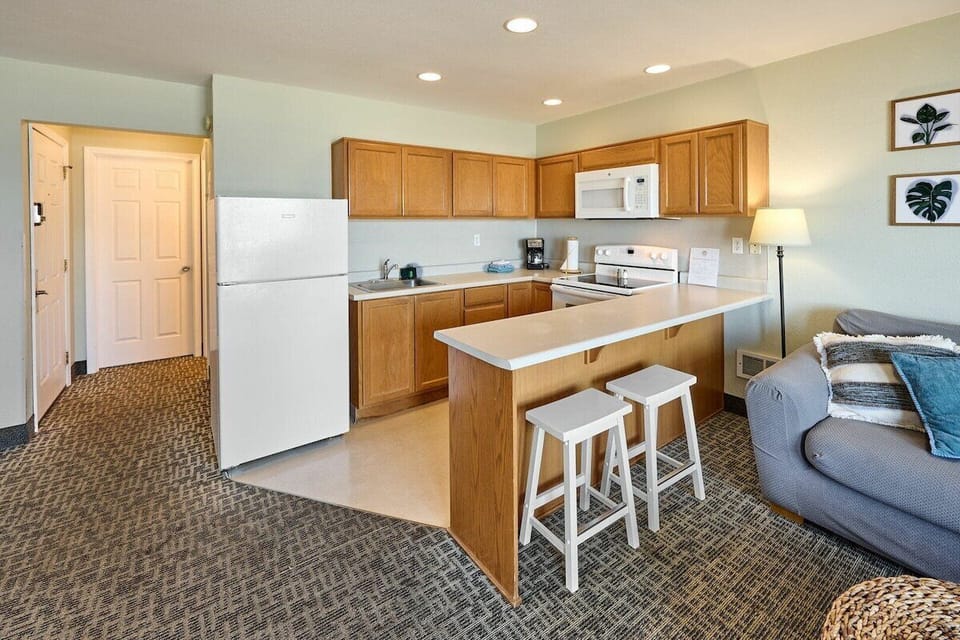 The unit has its own full kitchen