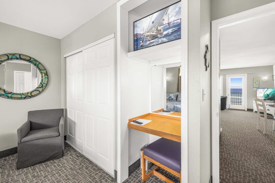 The bedroom also has its own TV