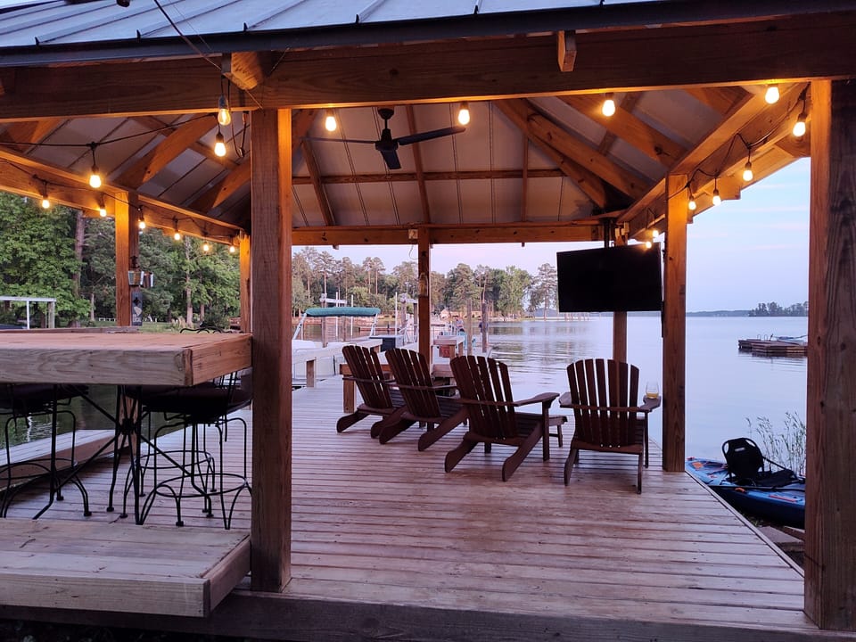 Relax on the adirondacks, each with a footrest/ottoman