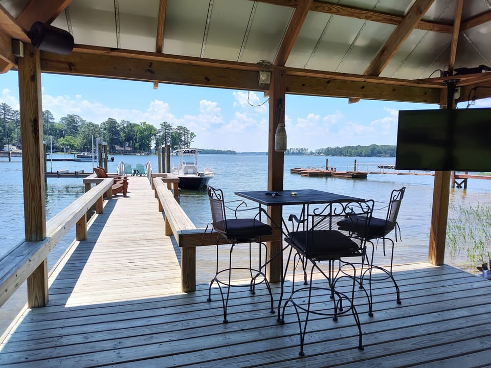 View from under gazebo to lake