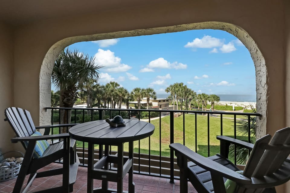 Spacious Private Balcony with a High Top Dining Table Seating 2