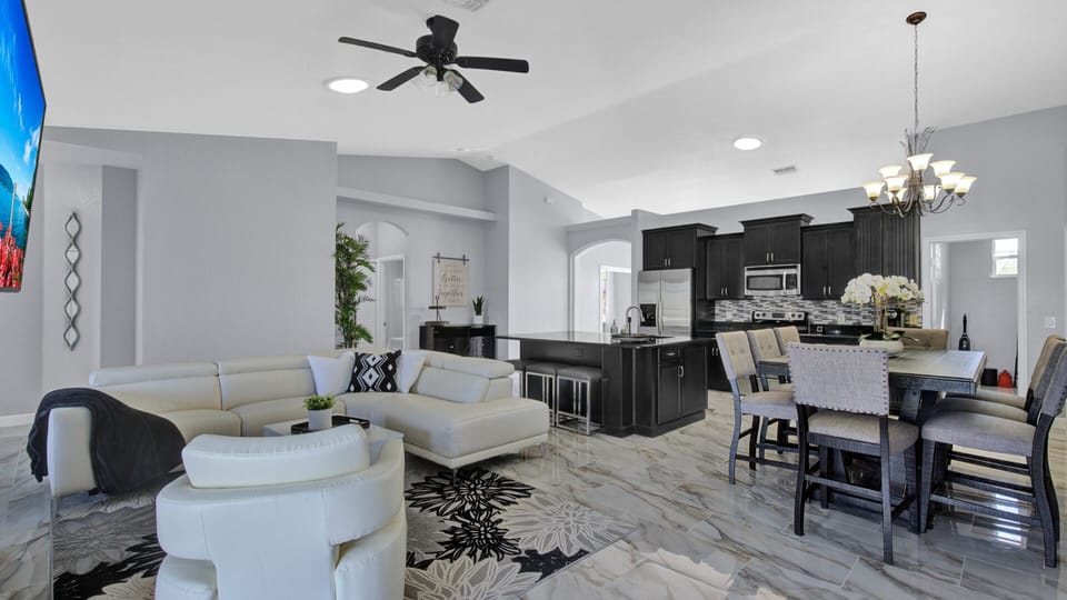 Living room and dining room
