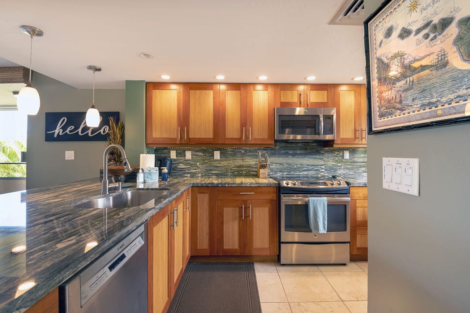 Full kitchen with all the amenities. Chef-ready kitchen with stove top, oven, and all necessary appliances for creating delicious meals in paradise.