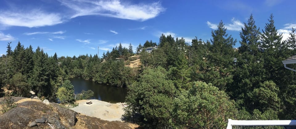 Our home (top centre of photo) overlooks Lookout Lake.