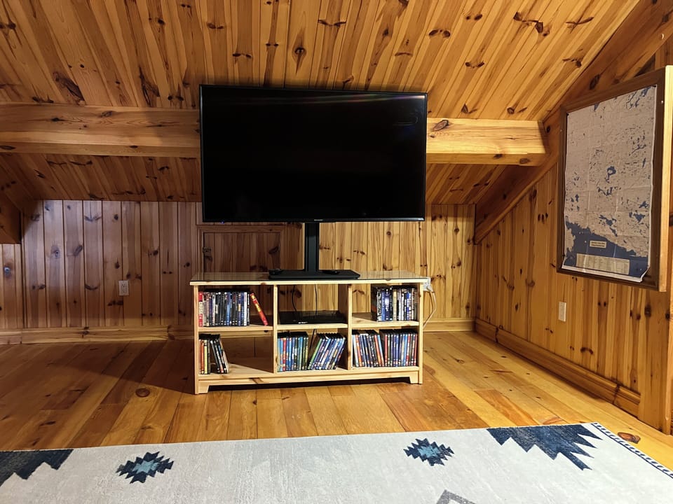A DVD library in the loft.