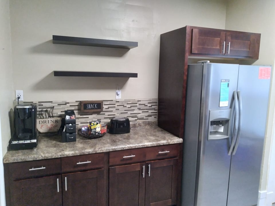 Snack/beverage station for coffee, tea, or cocoa. 