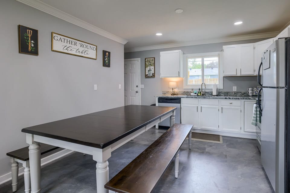 Bench style seating allows for any size group to dine together