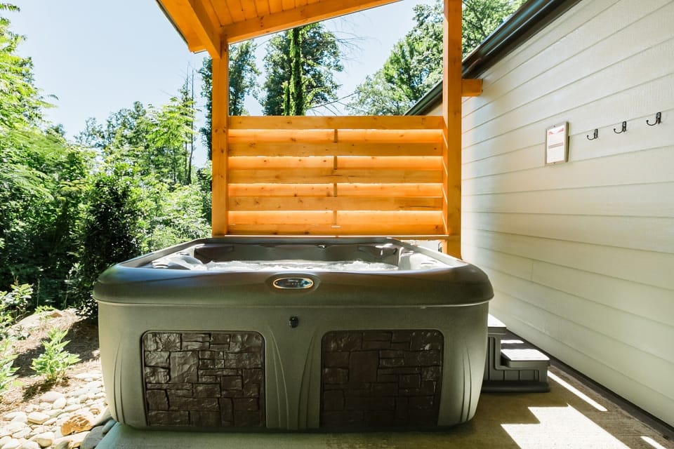 Listen to the sounds of the creek while you enjoy the hot tub.