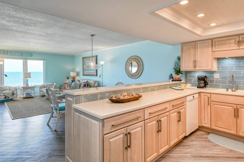 The open floor plan lets you cook meals and still spend time together.