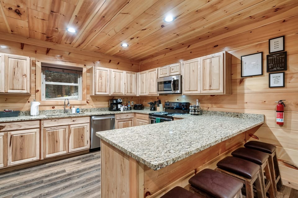 Our kitchen features seating for 4 to 5 at the counter, so you can chat and engage with the chef while enjoying those delicious, home-cooked meals together.