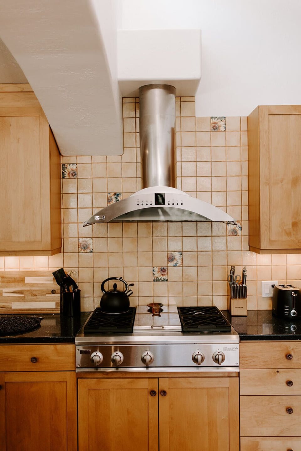 Fully stocked kitchen.