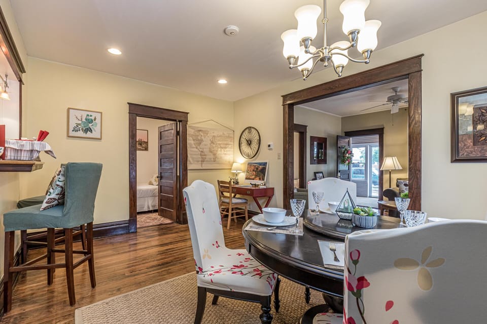 Enjoy shared meals in this elegant and inviting dining space.