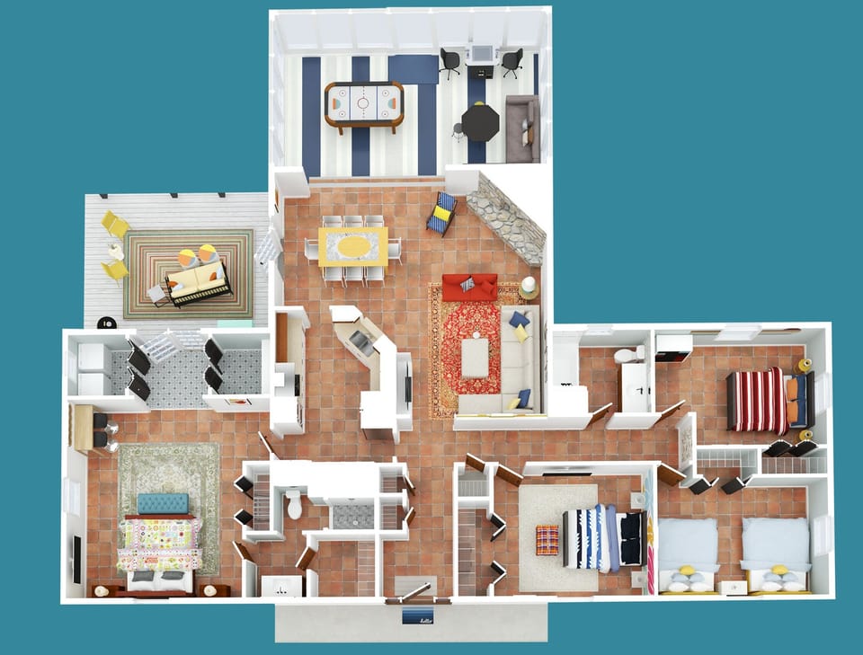 Artistic rendering of our floor plan, to help with trip planning.