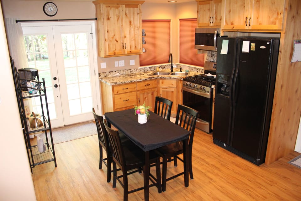 Fully stocked kitchen.