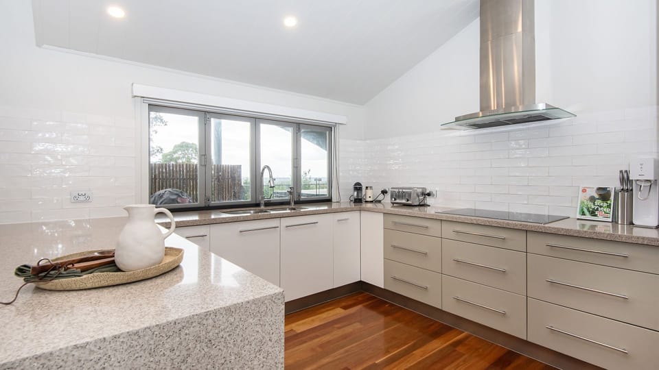 Modern kitchen with bifold servery
