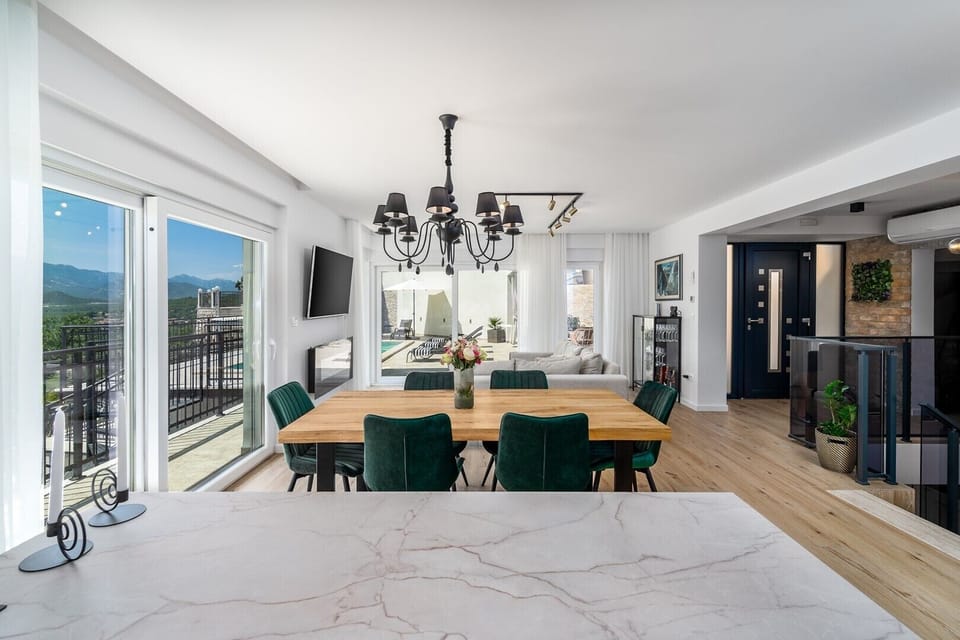 A dining table for 8 people