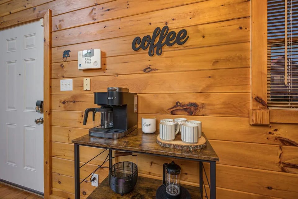 Wake up to the smell of freshly brewed coffee from a Keurig or French Press.