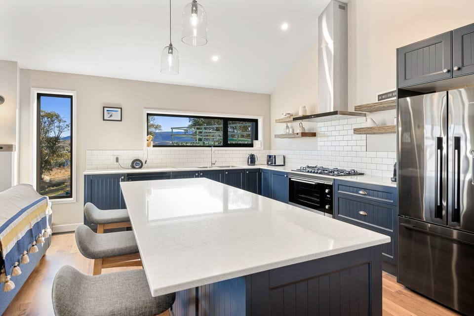 Large kitchen with island and casual seating