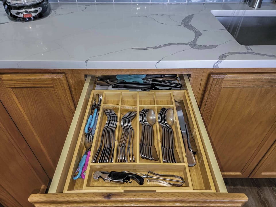 The kitchen has all the silverware you could need